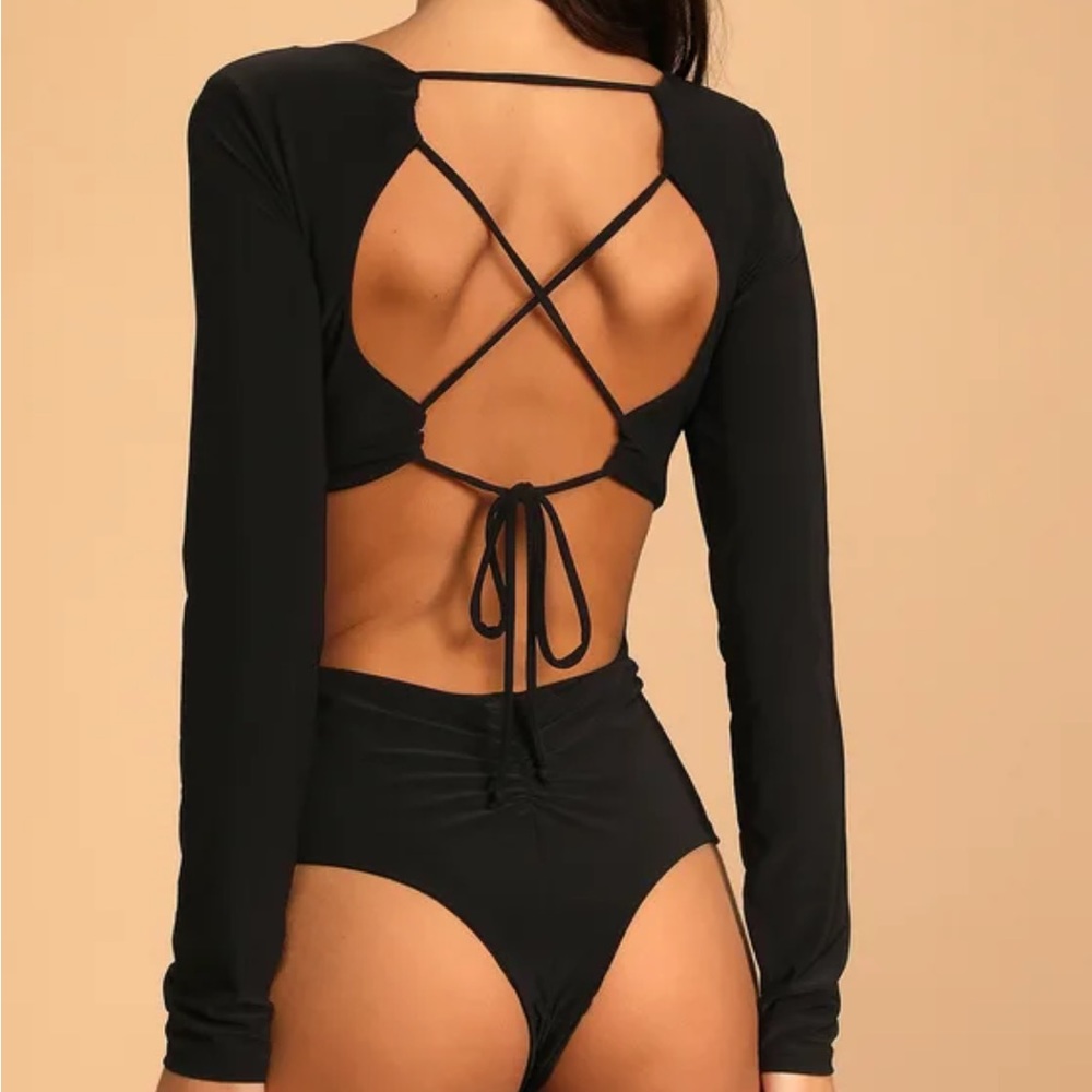Lulus Lace It Up Black Long Sleeve Bodysuit
